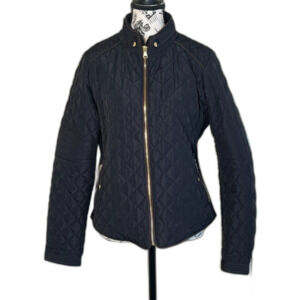 LOVE TREE Black Bomber Quilted Riding Jacket Gold Large EUC